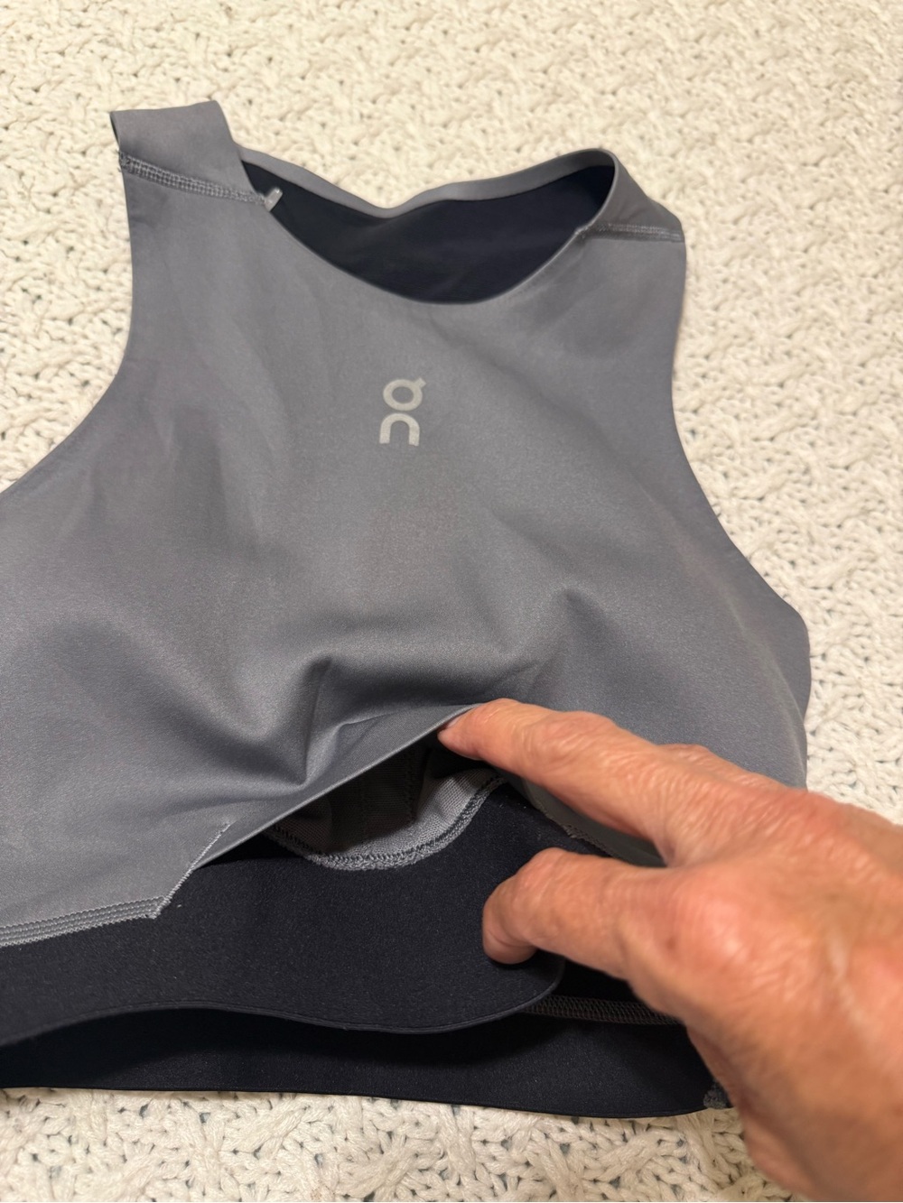 On Running Grey High-Neck Crop Sports Top with Black Hem XS - Picture 10 of 10